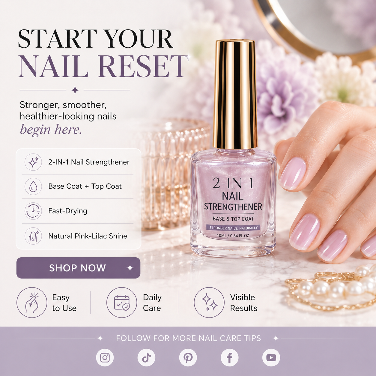 🎉💅 40% OFF !! ⏰ Lilac Glossy Nail Strengthener – Strengthen Weak Nails & Restore Natural Shine — Devareon®