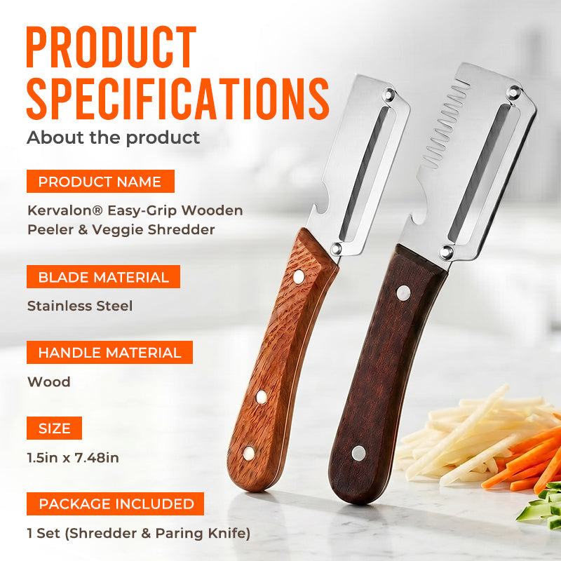 Easy-Grip Wooden Peeler & Veggie Shredder