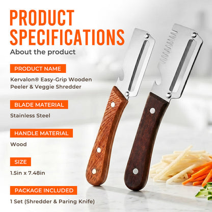 Easy-Grip Wooden Peeler & Veggie Shredder