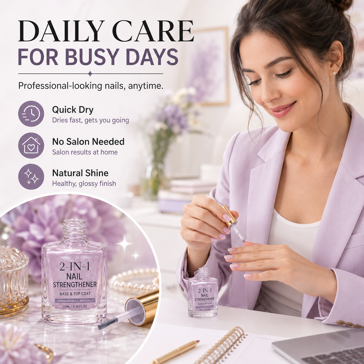 🎉💅 40% OFF !! ⏰ Lilac Glossy Nail Strengthener – Strengthen Weak Nails & Restore Natural Shine — Devareon®