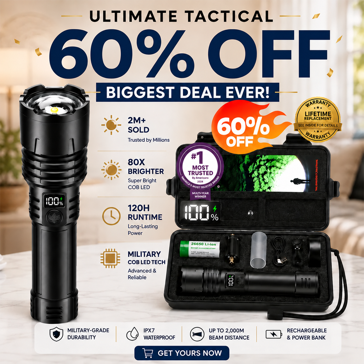 60% OFF — ENDS IN 2 HOURS Billhol® Super Bright Ultimate Survival Flashlight