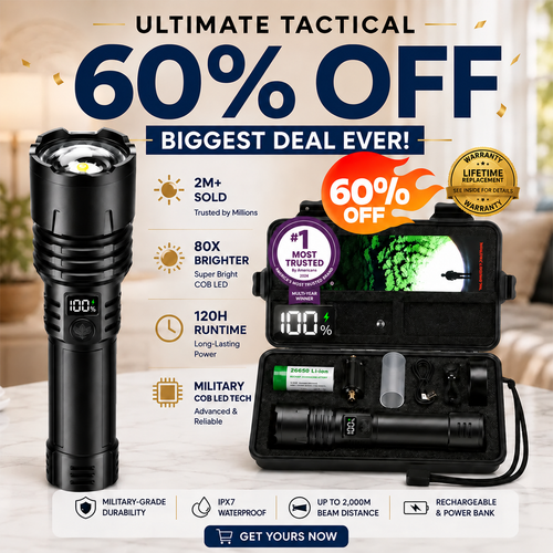 60% OFF — ENDS IN 2 HOURS Billhol® Super Bright Ultimate Survival Flashlight