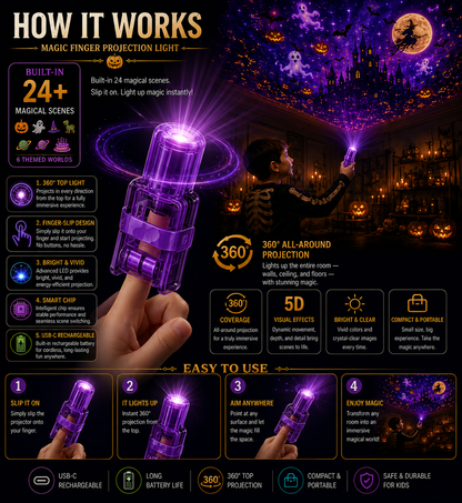 Billhol® 🎃2026 Magic Finger Projection Light-Halloween Limited Edition👻 Create 24+ Immersive Scenes Across 6 Themed Worlds