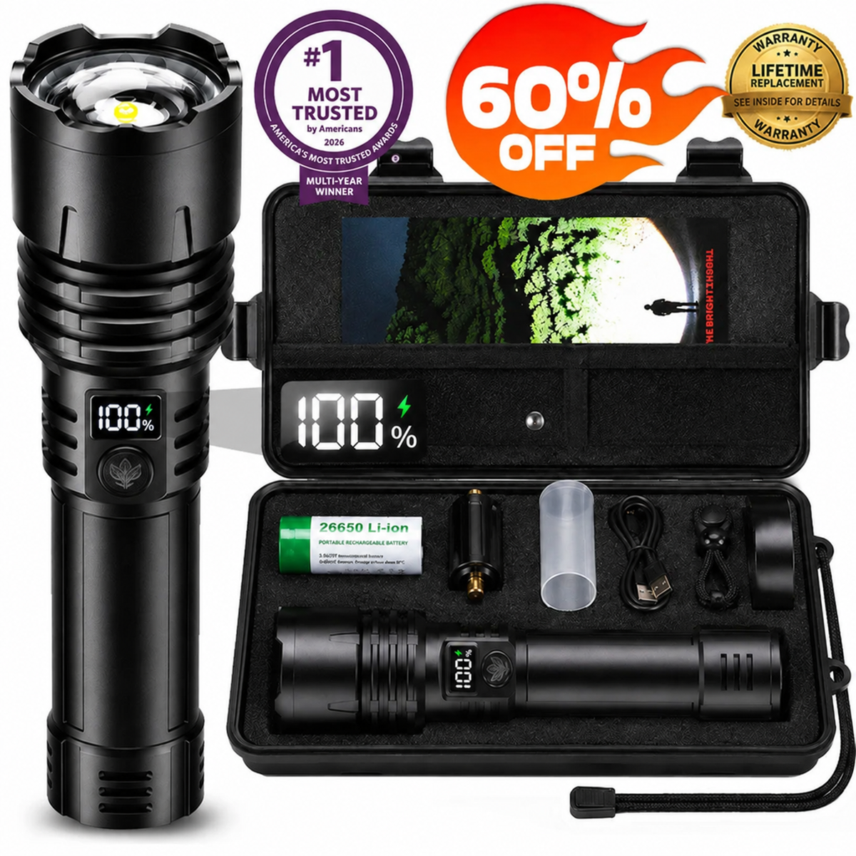 60% OFF — ENDS IN 2 HOURS Billhol® Super Bright Ultimate Survival Flashlight