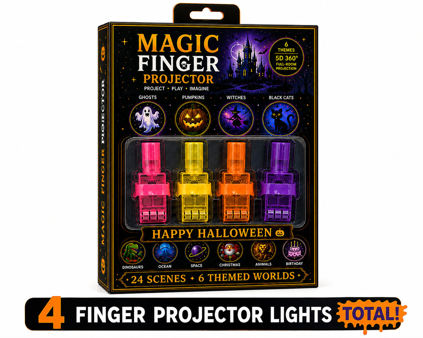 Billhol® 🎃2026 Magic Finger Projection Light-Halloween Limited Edition👻 Create 24+ Immersive Scenes Across 6 Themed Worlds