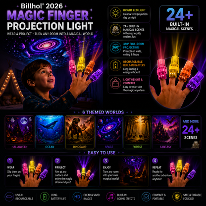 Billhol® 🎃2026 Magic Finger Projection Light-Halloween Limited Edition👻 Create 24+ Immersive Scenes Across 6 Themed Worlds