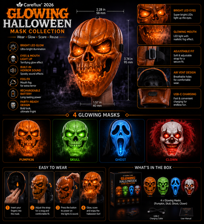 🎃 Careflux® 2026 Interactive Glow Halloween Mask 👻🌫️🔊