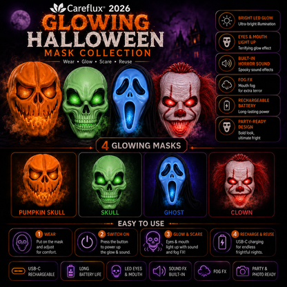 🎃 Careflux® 2026 Interactive Glow Halloween Mask 👻🌫️🔊