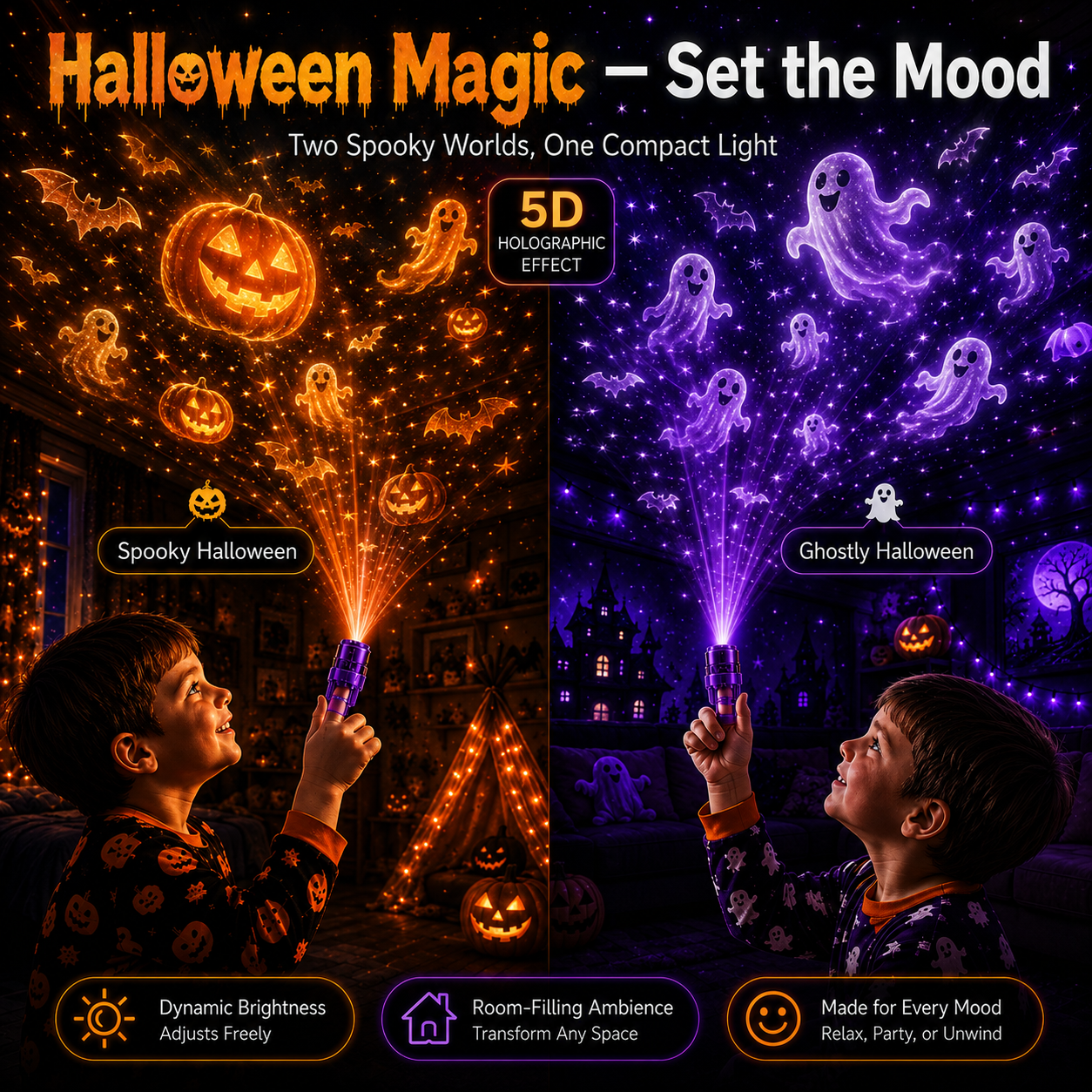 Billhol® 🎃2026 Magic Finger Projection Light-Halloween Limited Edition👻 Create 24+ Immersive Scenes Across 6 Themed Worlds