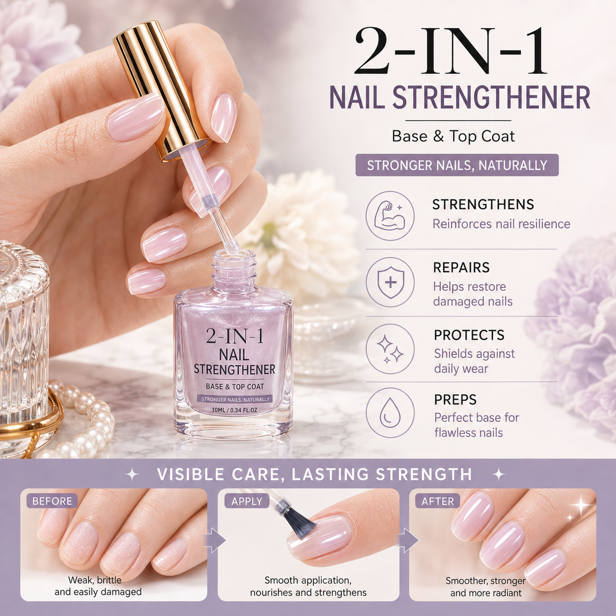 🎉💅 40% OFF !! ⏰ Lilac Glossy Nail Strengthener – Strengthen Weak Nails & Restore Natural Shine — Devareon®