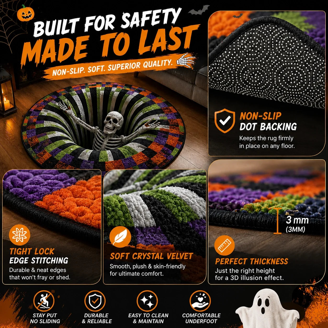 KORAKIO® 💀🌀 Halloween 3D Illusion Rug