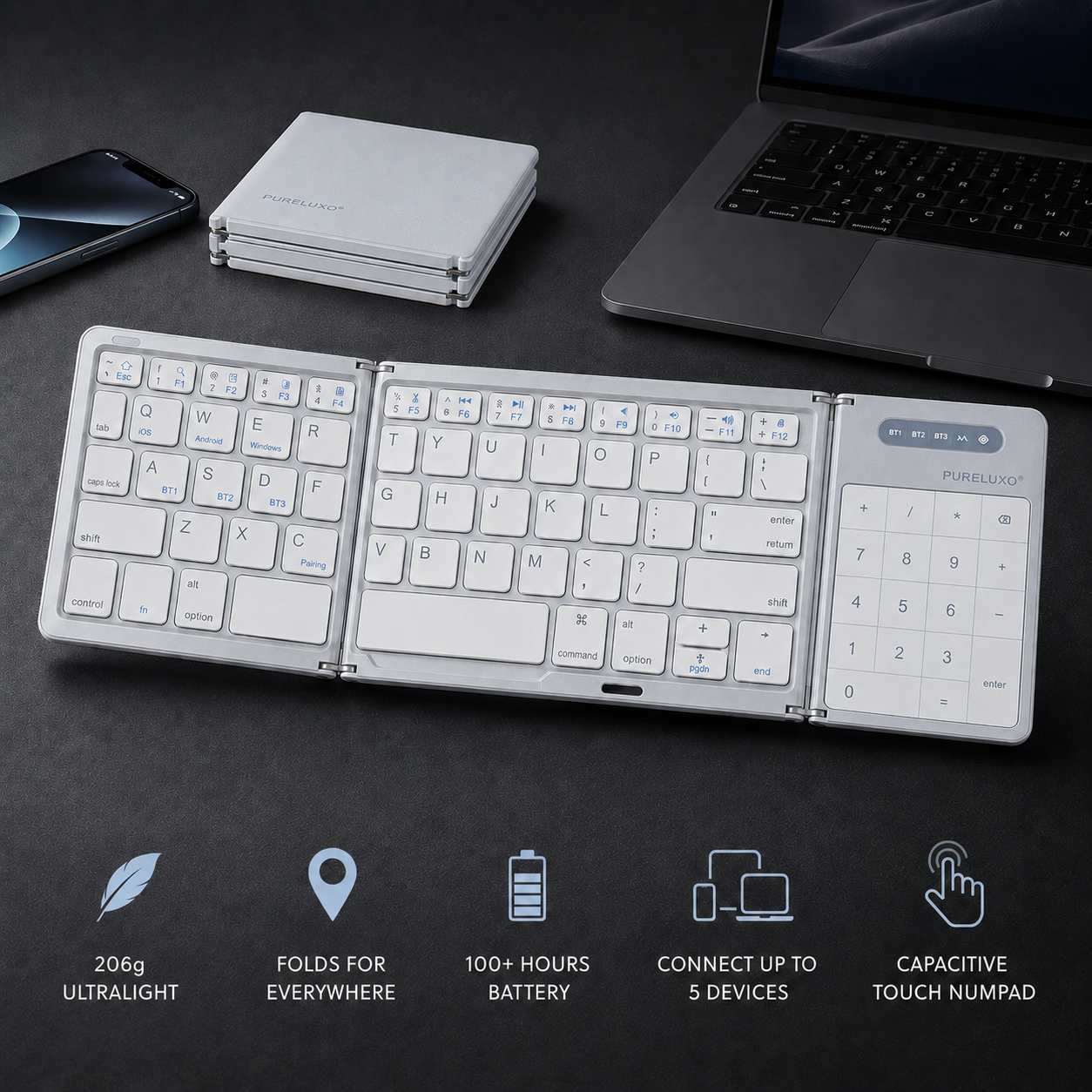 🔥Pureluxo® FoldLink Pro — 5-Device Folding Touch Numpad Keyboard