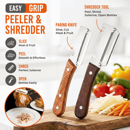 Easy-Grip Wooden Peeler & Veggie Shredder