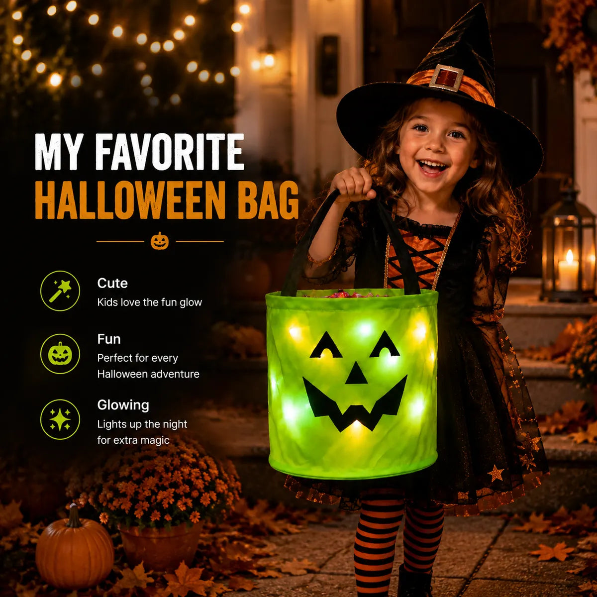 LED Light-Up Halloween Pumpkin Candy Buckets – Reusable Trick-or-Treat Bags🎃