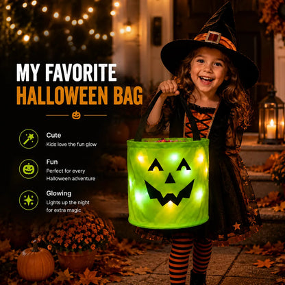 LED Light-Up Halloween Pumpkin Candy Buckets – Reusable Trick-or-Treat Bags🎃