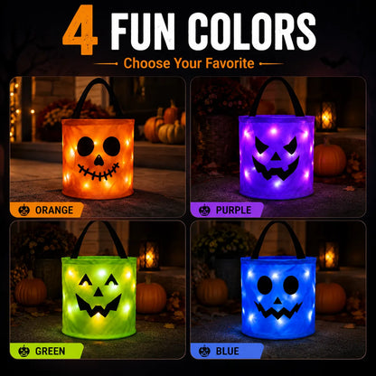 LED Light-Up Halloween Pumpkin Candy Buckets – Reusable Trick-or-Treat Bags🎃