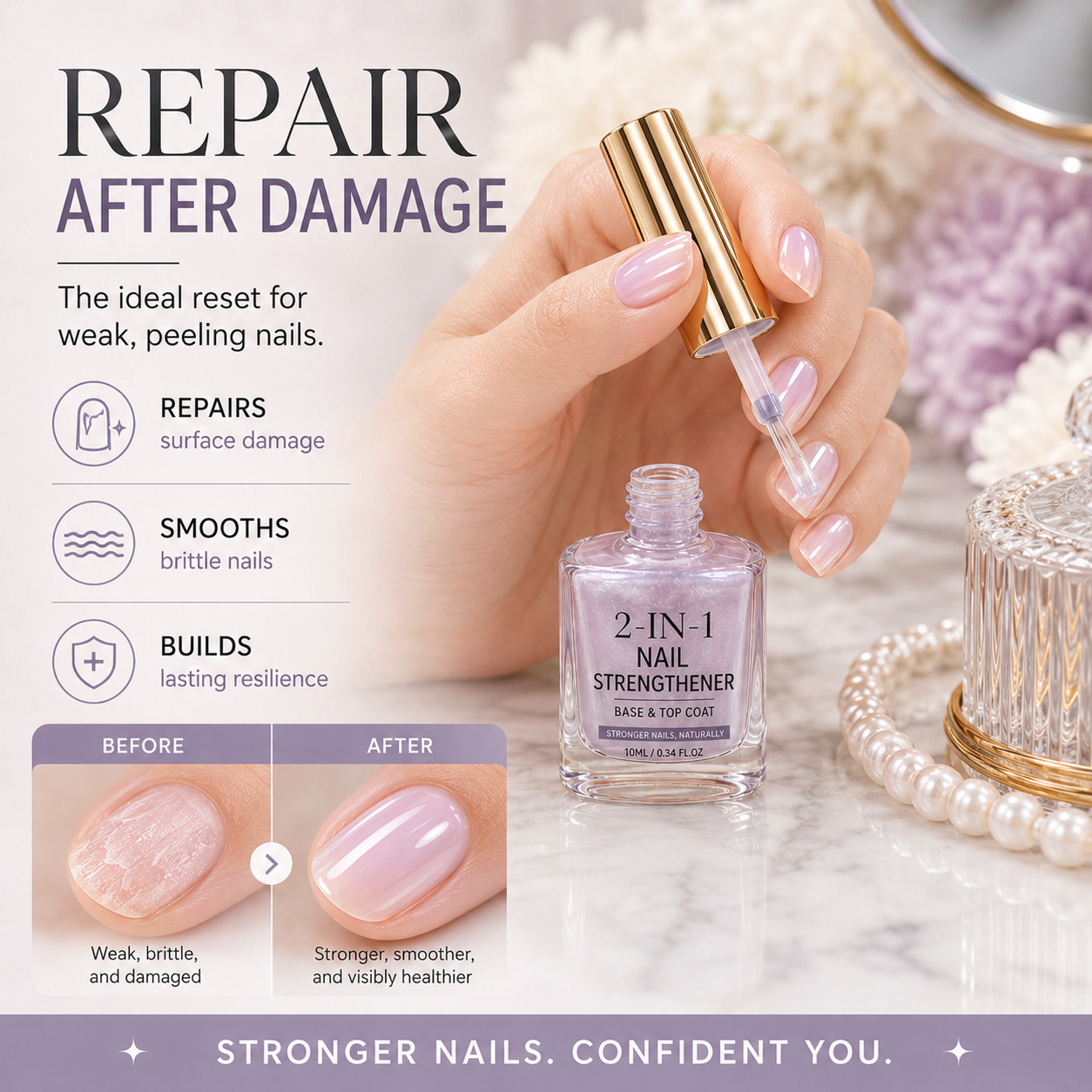 🎉💅 40% OFF !! ⏰ Lilac Glossy Nail Strengthener – Strengthen Weak Nails & Restore Natural Shine — Devareon®