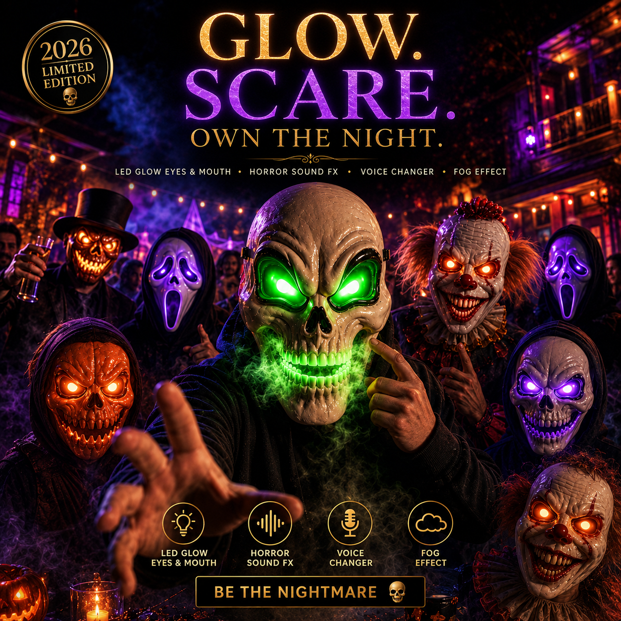 🎃 Careflux® 2026 Interactive Glow Halloween Mask 👻🌫️🔊