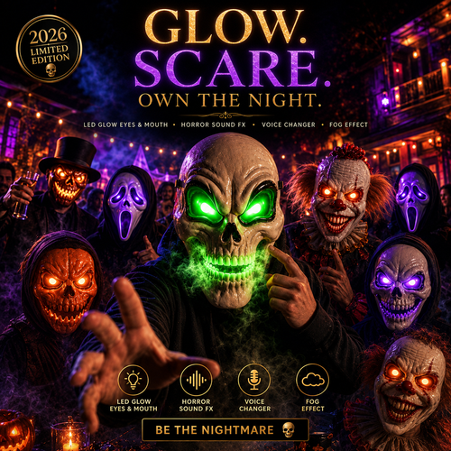 🎃 Careflux® 2026 Interactive Glow Halloween Mask 👻🌫️🔊