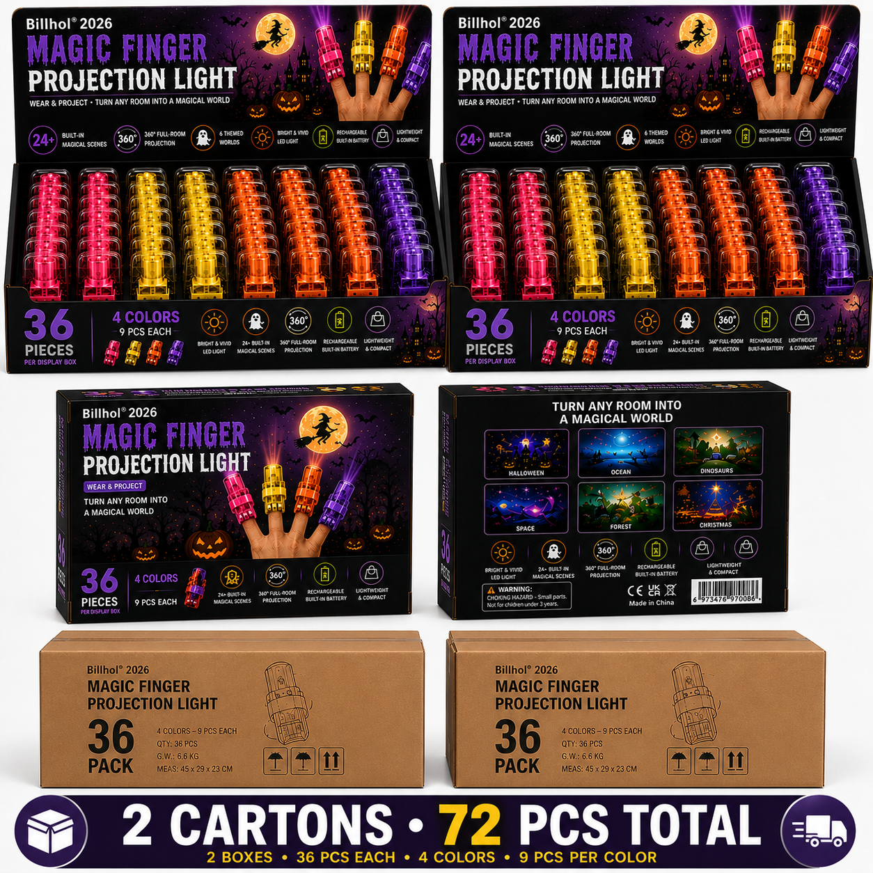 Billhol® 🎃2026 Magic Finger Projection Light-Halloween Limited Edition👻 Create 24+ Immersive Scenes Across 6 Themed Worlds