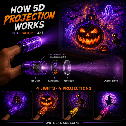Billhol® 🎃2026 Magic Finger Projection Light-Halloween Limited Edition👻 Create 24+ Immersive Scenes Across 6 Themed Worlds