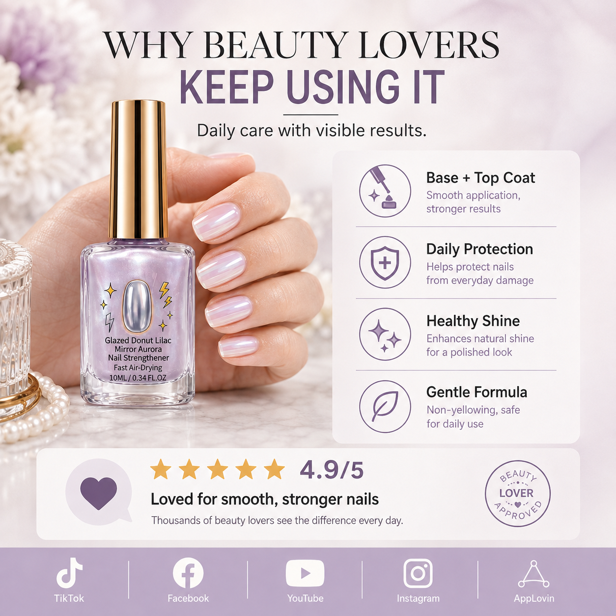 🎉💅 40% OFF !! ⏰ Lilac Glossy Nail Strengthener – Strengthen Weak Nails & Restore Natural Shine — Devareon®