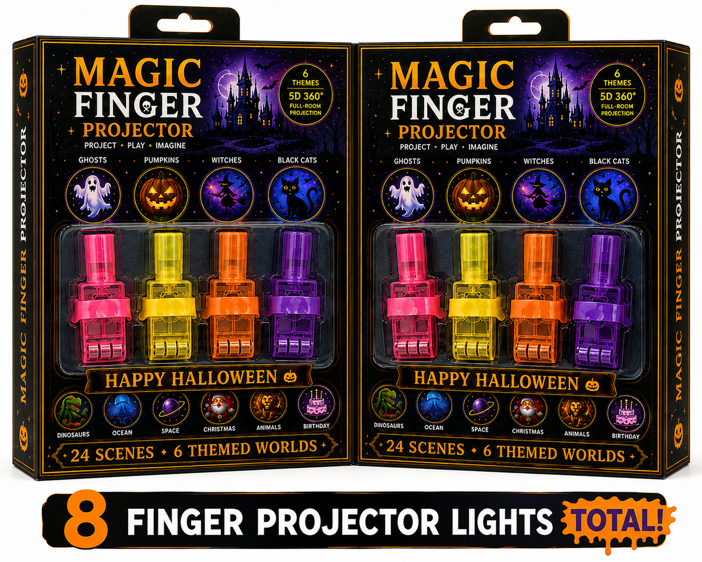 Billhol® 🎃2026 Magic Finger Projection Light-Halloween Limited Edition👻 Create 24+ Immersive Scenes Across 6 Themed Worlds