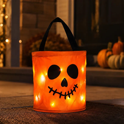 LED Light-Up Halloween Pumpkin Candy Buckets – Reusable Trick-or-Treat Bags🎃