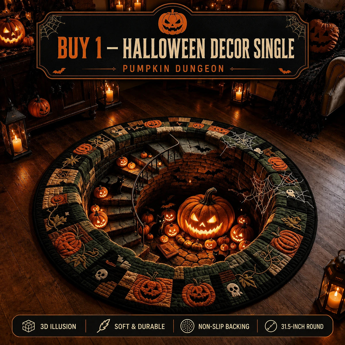 Pureluxo® 💀🌀 Halloween 3D Illusion Rug🌀